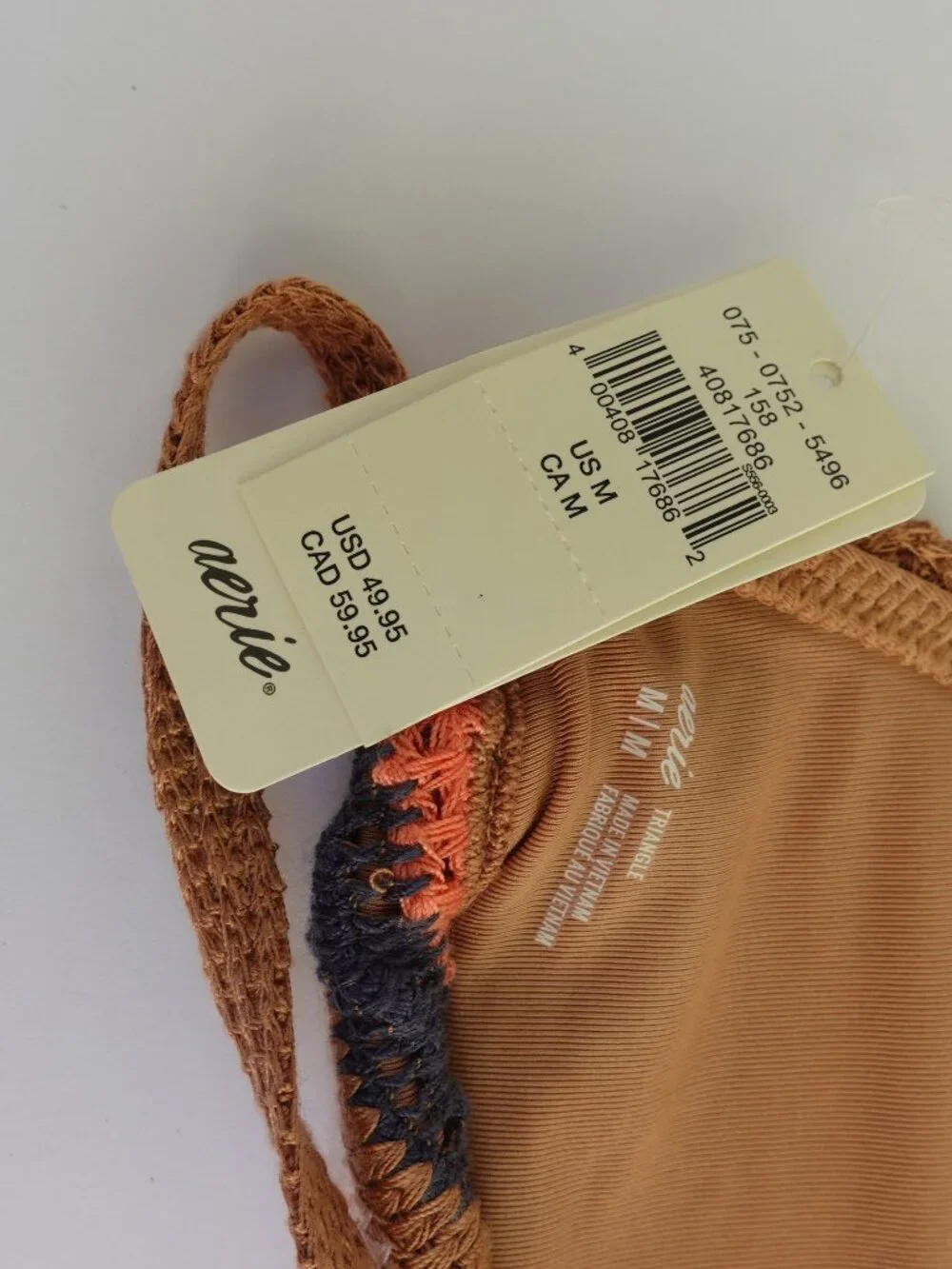 Women's Aerie Crochet String Triangle Bikini Top NEW Size M $49 beach swim